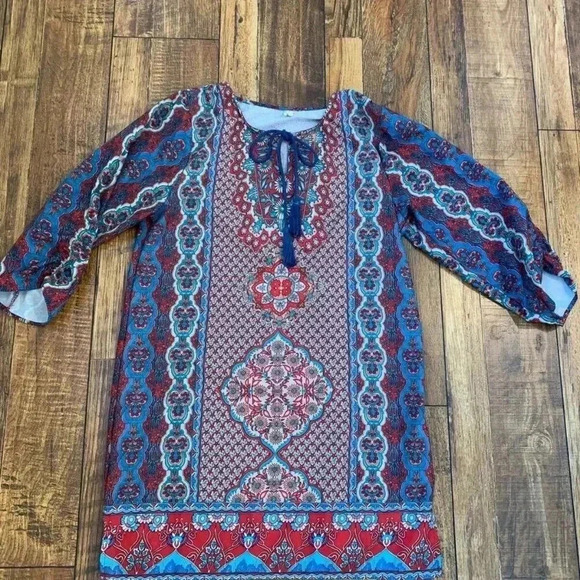 FLORAL AND PAISLEY SHIFT DRESS WITH TASSELS SMALL NWOT - Picture 10 of 16